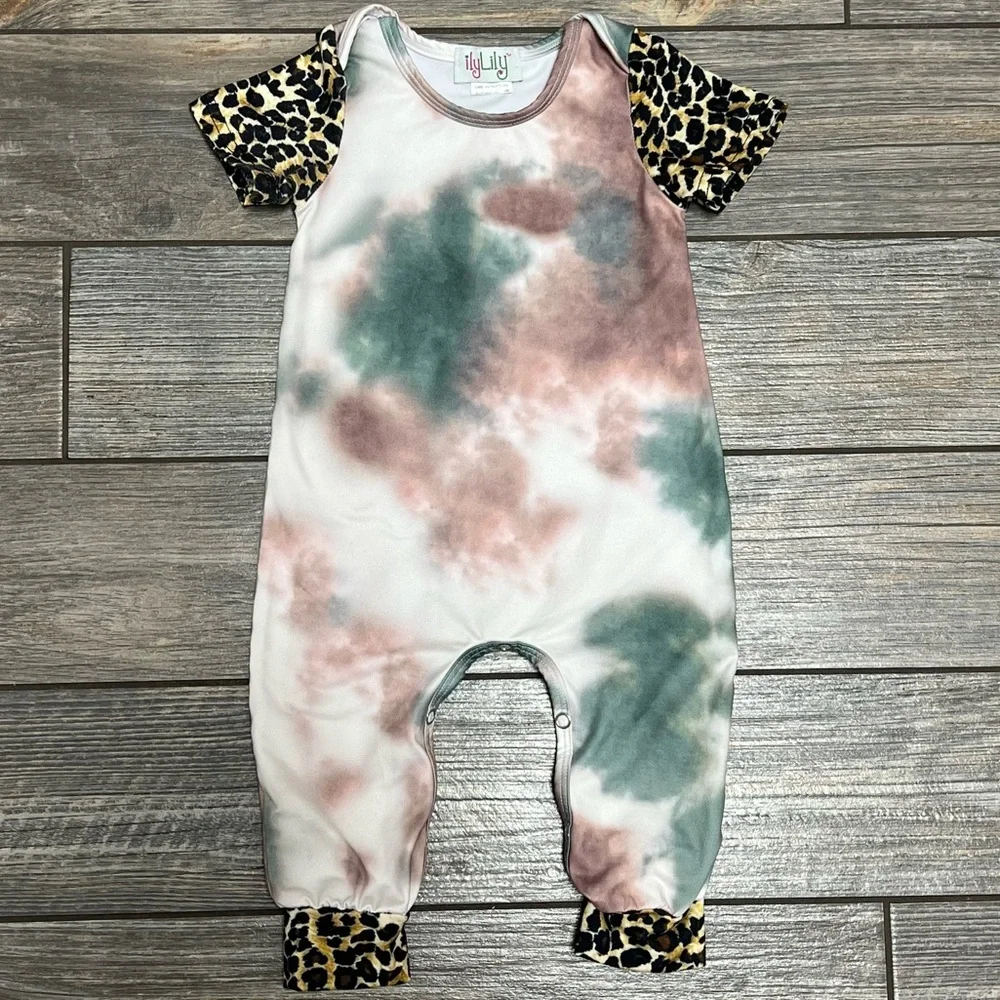 Ily Lily Boutique Romper 6-9 months Leopard & Tye Die One Piece Outfit Snaps